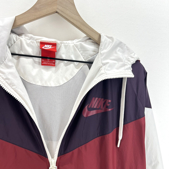 Nike Windrunner Windbreaker Jacket Youth XL Red White Hooded Color Block - Picture 2 of 5